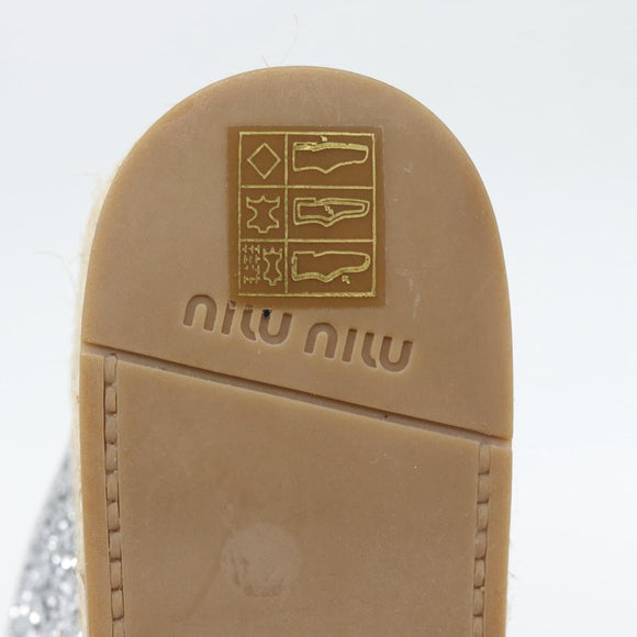 Miu Miu Glitter Sandals Raffia Silver Auth 181327A