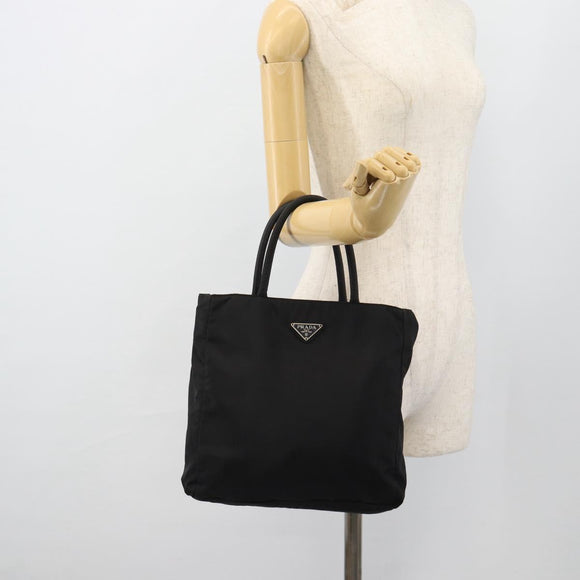 PRADA Hand Bag Nylon Black Silver Auth 181329