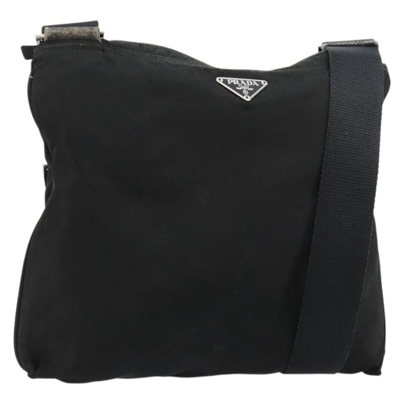PRADA Umhängetasche Nylon Schwarz Silber Auth 181330