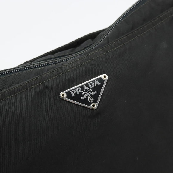 PRADA Umhängetasche Nylon Schwarz Silber Auth 181330