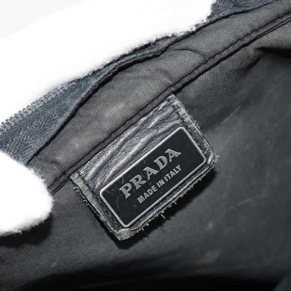 PRADA Umhängetasche Nylon Schwarz Silber Auth 181330