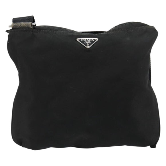 PRADA Umhängetasche Nylon Schwarz Silber Auth 181330