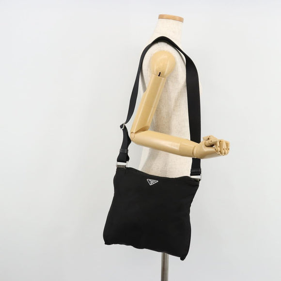 PRADA Umhängetasche Nylon Schwarz Silber Auth 181330