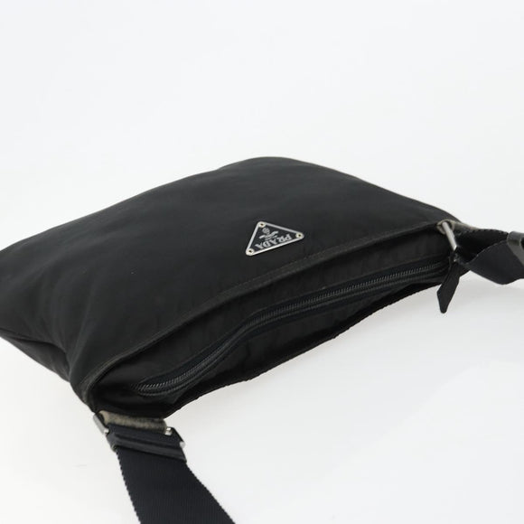 PRADA Umhängetasche Nylon Schwarz Silber Auth 181330