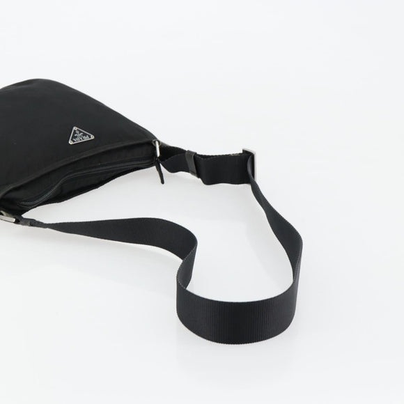 PRADA Umhängetasche Nylon Schwarz Silber Auth 181330