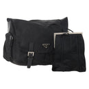 PRADA Shoulder Bag Nylon Suede 2 Set Black Silver Auth 181335-1