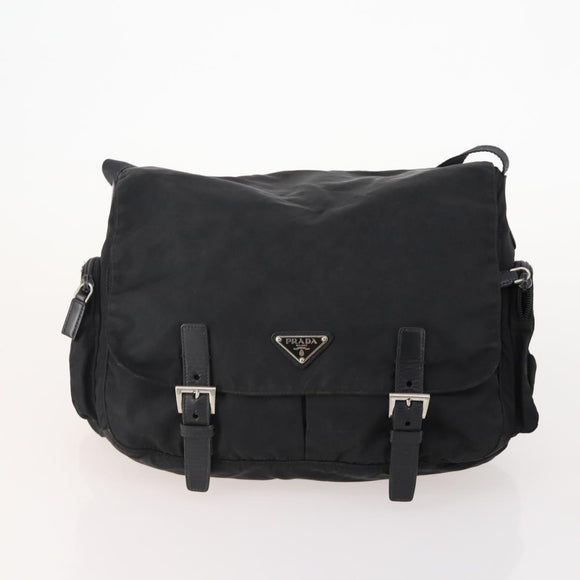 PRADA Shoulder Bag Nylon Suede 2 Set Black Silver Auth 181335