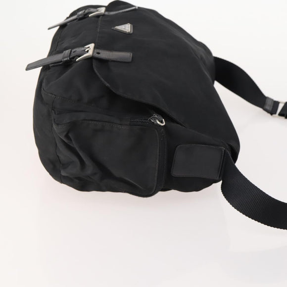 PRADA Shoulder Bag Nylon Suede 2 Set Black Silver Auth 181335