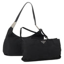 PRADA Schoudertas Nylon 2-delig Zwart Auth 181336-1