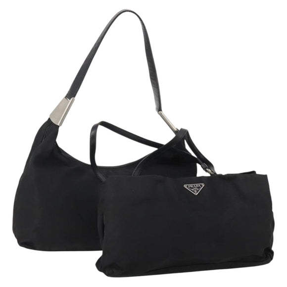 PRADA Schoudertas Nylon 2-delig Zwart Auth 181336