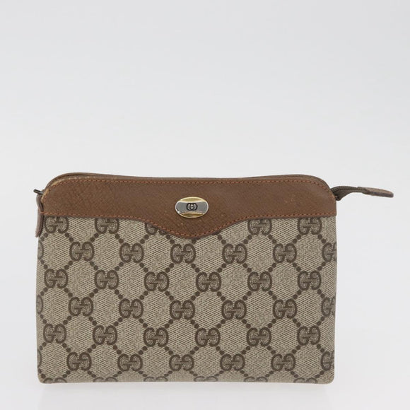 GUCCI GG Supreme Pouch PVC 2 Set Beige Gold Auth 181337