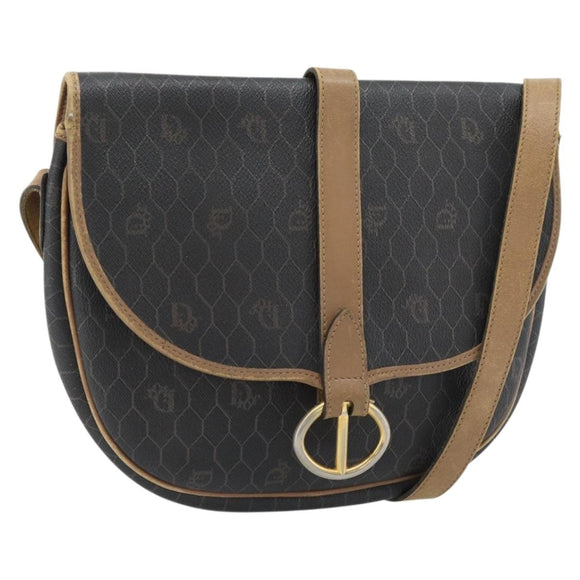 Christian Dior Honeycomb Canvas Shoulder Bag PVC Black Gold Auth 181344