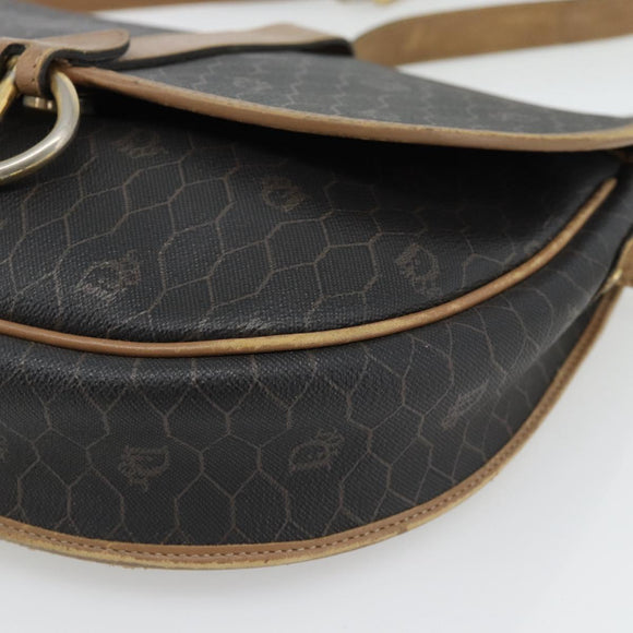 Christian Dior Honeycomb Canvas Shoulder Bag PVC Black Gold Auth 181344