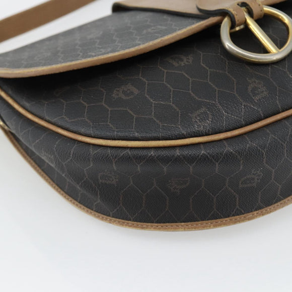 Christian Dior Honeycomb Canvas Shoulder Bag PVC Black Gold Auth 181344