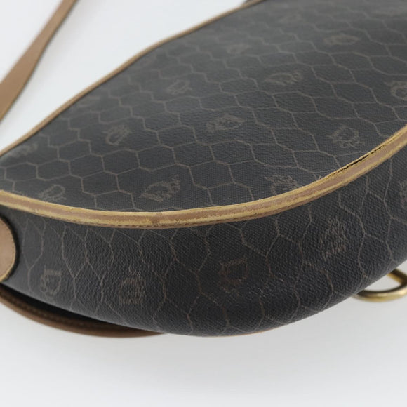 Christian Dior Honeycomb Canvas Shoulder Bag PVC Black Gold Auth 181344