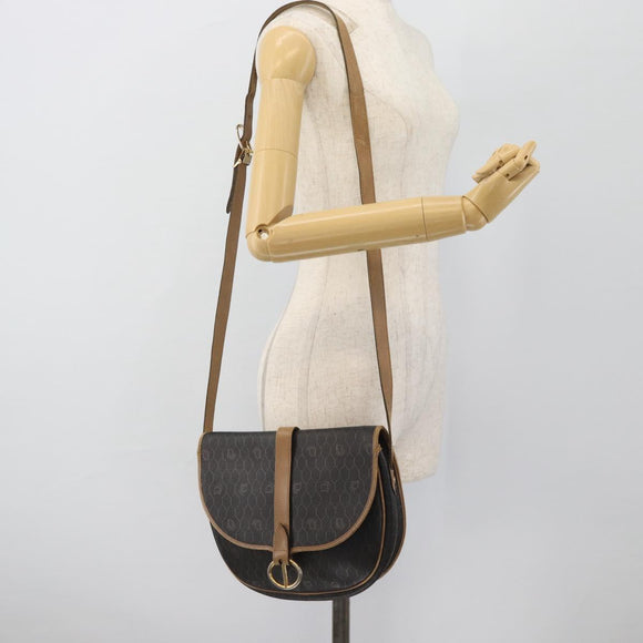 Christian Dior Honeycomb Canvas Shoulder Bag PVC Black Gold Auth 181344