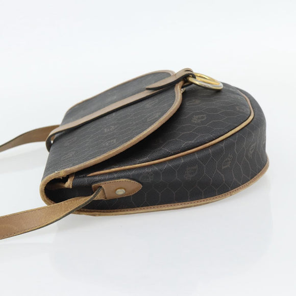 Christian Dior Honeycomb Canvas Shoulder Bag PVC Black Gold Auth 181344