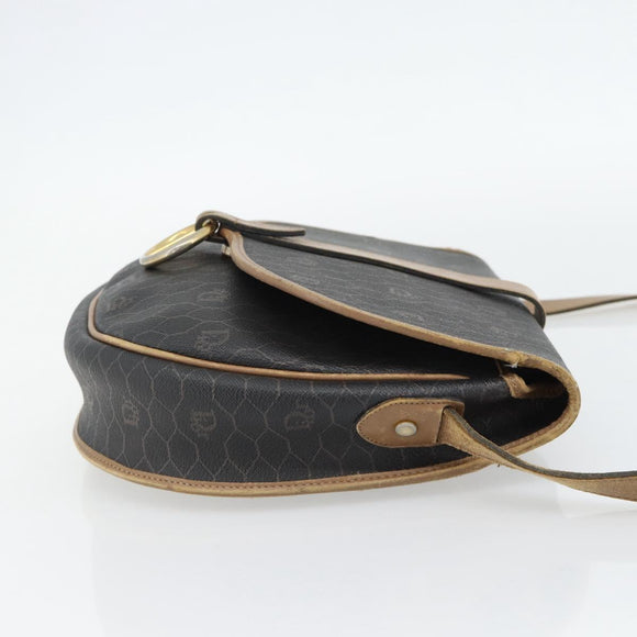 Christian Dior Honeycomb Canvas Shoulder Bag PVC Black Gold Auth 181344