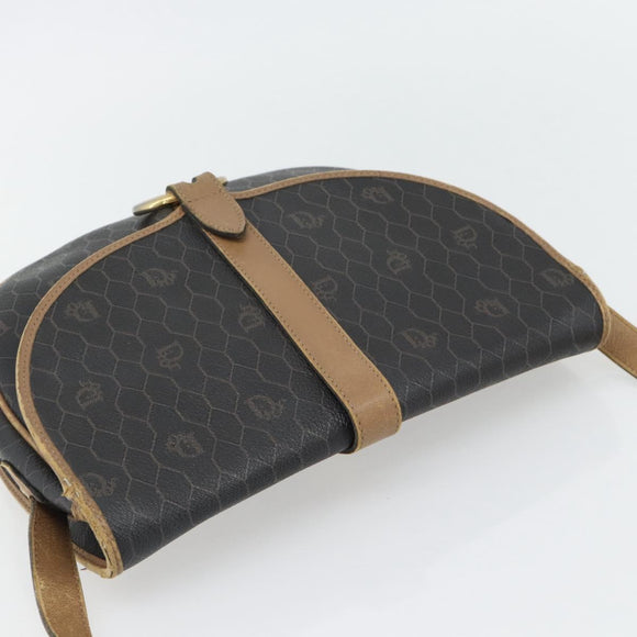 Christian Dior Honeycomb Canvas Shoulder Bag PVC Black Gold Auth 181344