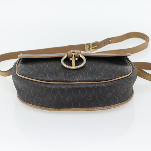 Christian Dior Honeycomb Canvas Shoulder Bag PVC Black Gold Auth 181344