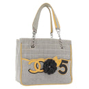 CHANEL Choco Bar Chain Shoulder Bag Canvas Gray Silver CC Auth 181350A-1