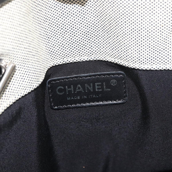 CHANEL Choco Bar Chain Shoulder Bag Canvas Gray Silver CC Auth 181350A