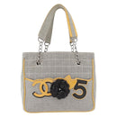 CHANEL Choco Bar Chain Shoulder Bag Canvas Gray Silver CC Auth 181350A-2