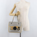CHANEL Choco Bar Chain Shoulder Bag Canvas Gray Silver CC Auth 181350A-26