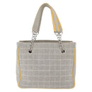 CHANEL Choco Bar Chain Shoulder Bag Canvas Gray Silver CC Auth 181350A-3