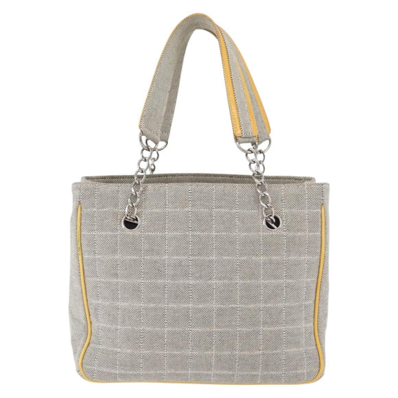 CHANEL Choco Bar Chain Shoulder Bag Canvas Gray Silver CC Auth 181350A