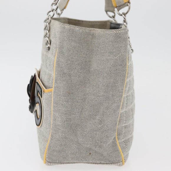 CHANEL Choco Bar Chain Shoulder Bag Canvas Gray Silver CC Auth 181350A