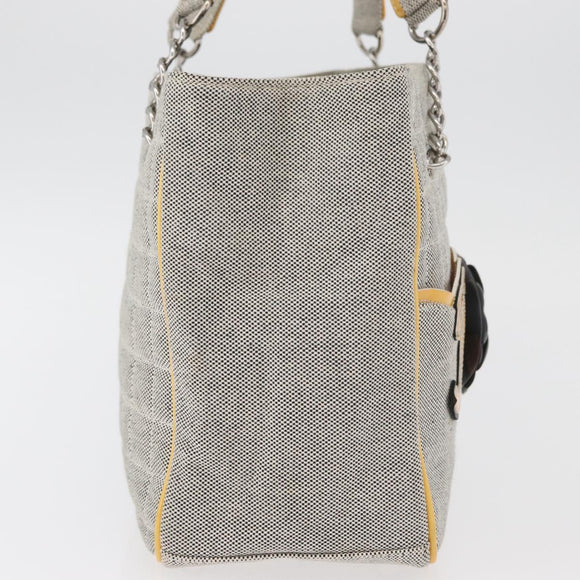CHANEL Choco Bar Chain Shoulder Bag Canvas Gray Silver CC Auth 181350A