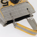 CHANEL Choco Bar Chain Shoulder Bag Canvas Gray Silver CC Auth 181350A-7