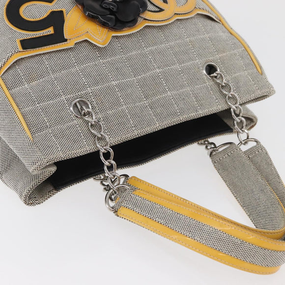 CHANEL Choco Bar Chain Shoulder Bag Canvas Gray Silver CC Auth 181350A