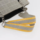 CHANEL Choco Bar Chain Shoulder Bag Canvas Gray Silver CC Auth 181350A-8