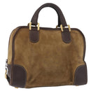 LOEWE Amazona 32 Hand Bag Suede Brown Gold Auth 181358-1