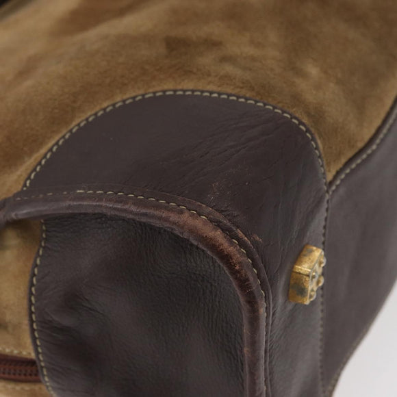 LOEWE Amazona 32 Hand Bag Suede Brown Gold Auth 181358