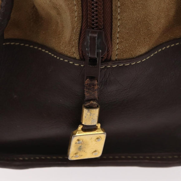 LOEWE Amazona 32 Hand Bag Suede Brown Gold Auth 181358