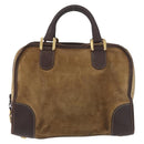 LOEWE Amazona 32 Hand Bag Suede Brown Gold Auth 181358-13
