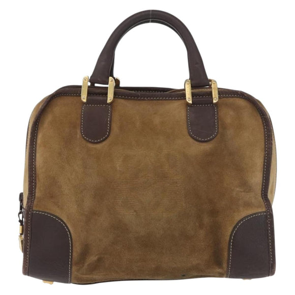 LOEWE Amazona 32 Hand Bag Suede Brown Gold Auth 181358