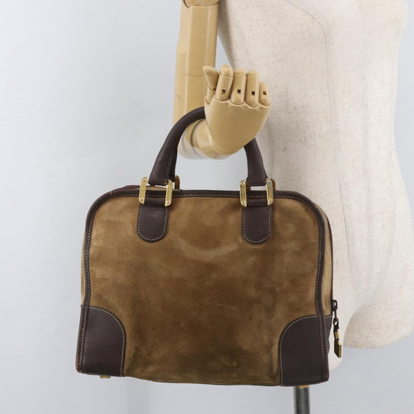 LOEWE Amazona 32 Hand Bag Suede Brown Gold Auth 181358