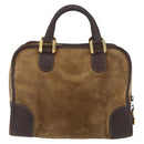 LOEWE Amazona 32 Hand Bag Suede Brown Gold Auth 181358-2