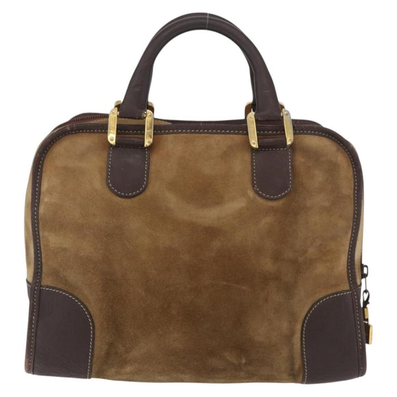 LOEWE Amazona 32 Hand Bag Suede Brown Gold Auth 181358
