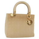 Christian Dior Canage Lady Dior Hand Bag Nylon Beige Gold Auth 181360-1