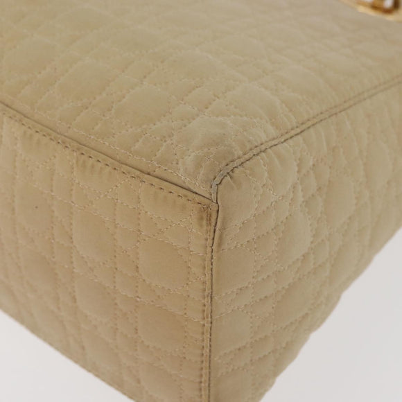 Christian Dior Canage Lady Dior Hand Bag Nylon Beige Gold Auth 181360