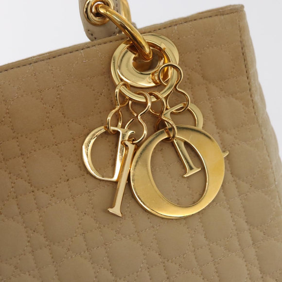 Christian Dior Canage Lady Dior Hand Bag Nylon Beige Gold Auth 181360