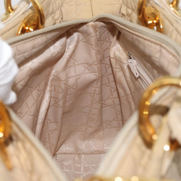 Christian Dior Canage Lady Dior Hand Bag Nylon Beige Gold Auth 181360