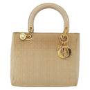 Christian Dior Canage Lady Dior Hand Bag Nylon Beige Gold Auth 181360-2