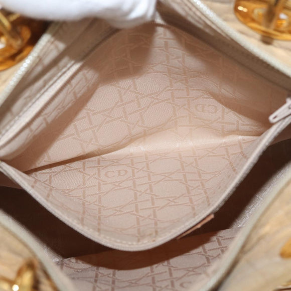 Christian Dior Canage Lady Dior Hand Bag Nylon Beige Gold Auth 181360