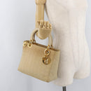 Christian Dior Canage Lady Dior Hand Bag Nylon Beige Gold Auth 181360-23
